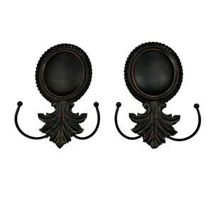 Pair Metal Wall Hooks Bronze Brown Farmhouse Decor Hat Hangers Oval Set